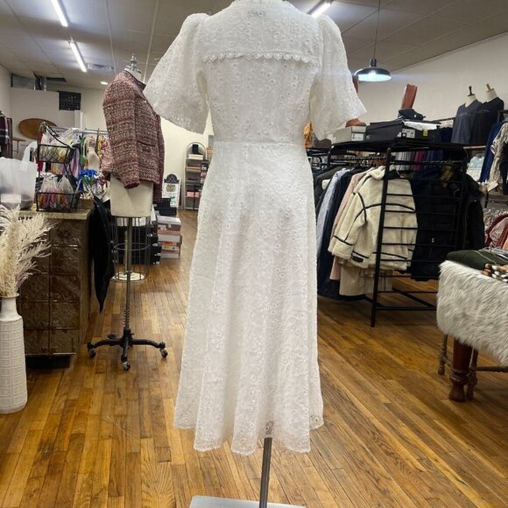 AQUA Lace Trim Eyelet Midi Dress L - Picture 5 of 6